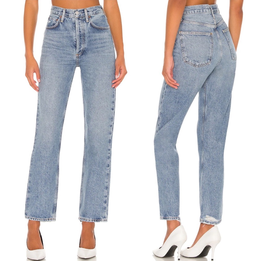 AGOLDE High Rise Straight Leg Jeans in Light Blue Wash
